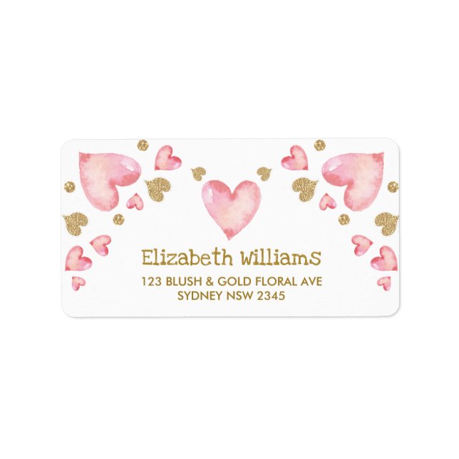 Pink Gold Sweetheart Heart Confetti Rücksendeadres Adressaufkleber (Vorne)