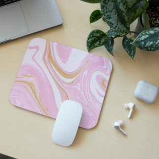 Pink & Gold Swirl Mousepad - Ästhetische Office In