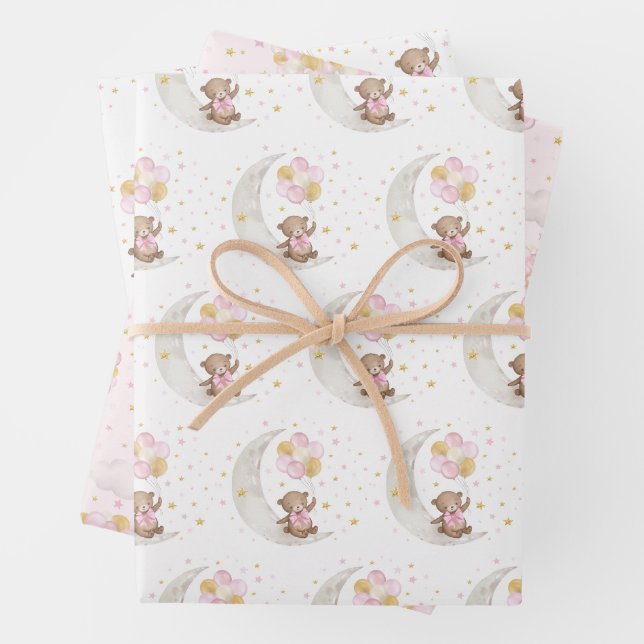 Pink Gold Teddy Bear Balloons Moon Stars Party Geschenkpapier Set (Beispiel)