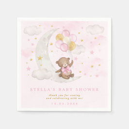 Pink Gold Teddy Bear Balloons Moon Stars Wolken Serviette