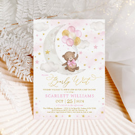 Pink Gold Teddy Bear Moon Stars Baby Girl Dusche Einladung