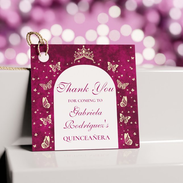 Pink Gold Tiara Schmetterlinge 15 Jahre alt Danke Geschenkanhänger (Pink Gold Tiara Butterflies 15 years old Thank You Favor Tags)