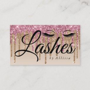 Pink & Gold Tropfen Glitzer Look Lashes Business C Visitenkarte