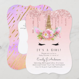 Pink Gold Tropfen Glitzer Unicorn Baby Girl Dusche Einladung