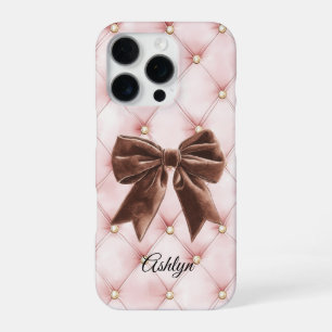 Pink Gold Tufts Brown Bow iPhone 16 Pro Hülle