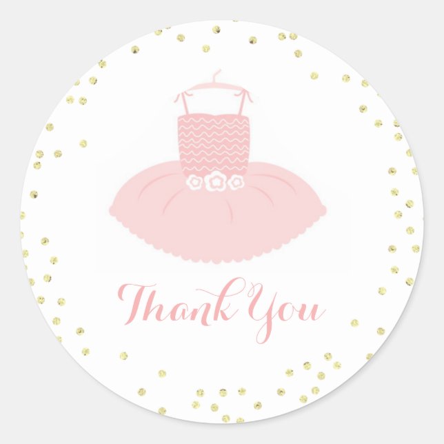 Pink & Gold Tutu Baby Dusche Vielen Dank Runder Aufkleber (Vorderseite)