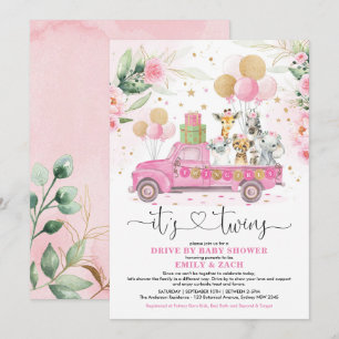 Pink Gold Twin Girls Safari Laufwerk durch Babydus Einladung