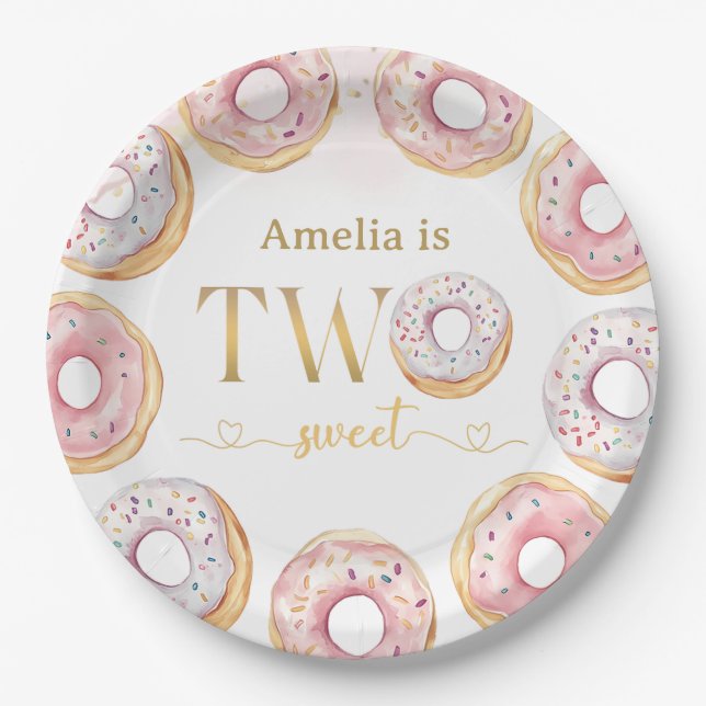 Pink Gold Two Sweet Donut Birthday Paper Teller (Vorderseite)