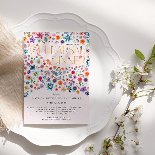 Pink Gold Typografie Boho Floral Wedding Probe Einladung (Front)