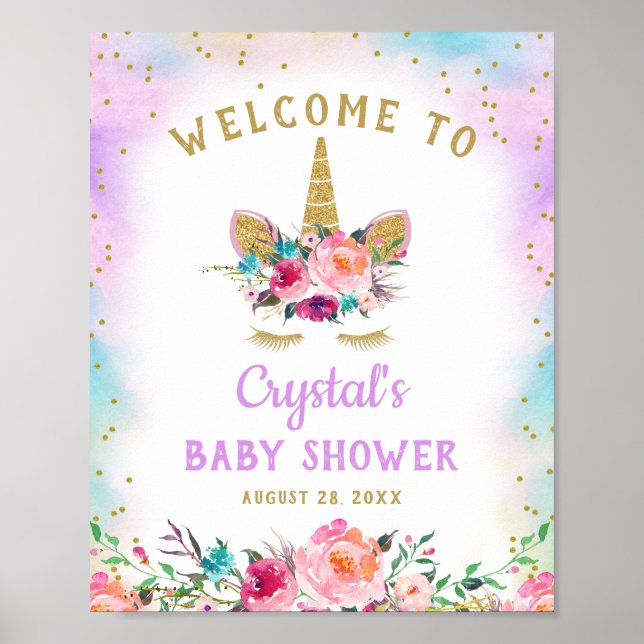 Pink Gold Unicorn BläsernBaby Dusche Begrüßungszei Poster (Vorne)
