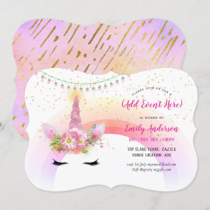 Pink Gold Unicorn Face Invitations TOUT ÉVÉNEMENT