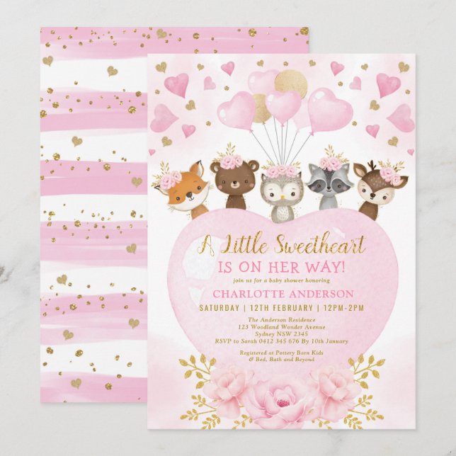 Pink Gold Valentines Sweetheart Baby Girl Dusche Einladung (Vorne/Hinten)