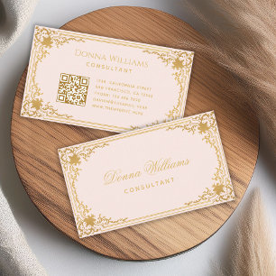 Pink Gold Vintag Elegance Calligraphy QR Code Visitenkarte