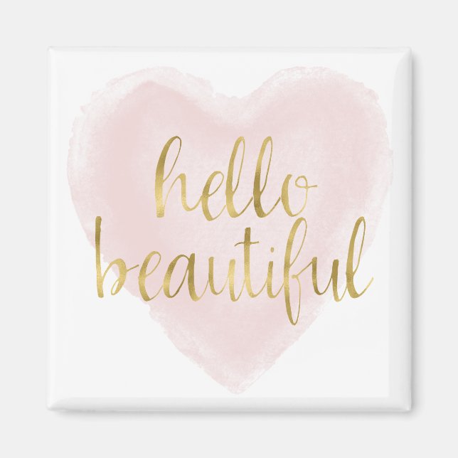 Pink Gold Wasserfarbe Herz Hallo Schöne Magnet (Vorne)