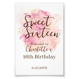 Pink Gold Wasserfarbe Sweet 16 Party Begrüßungszei Fotodruck