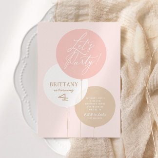 Pink Gold Watercolor Ballon Girl Birthday Party I Einladung