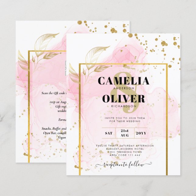PINK GOLD WEDD Alkohol Tinte Abstrakt (Vorne/Hinten)