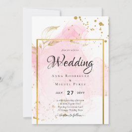 PINK GOLD WEDD Alkohol Tinte Abstrakt Einladung