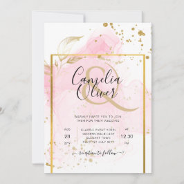 PINK GOLD WEDD Alkohol Tinte Abstrakt Einladung