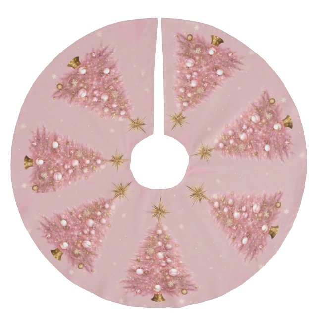 Pink Gold Weihnachten Polyester Weihnachtsbaumdecke (Vorderseite)