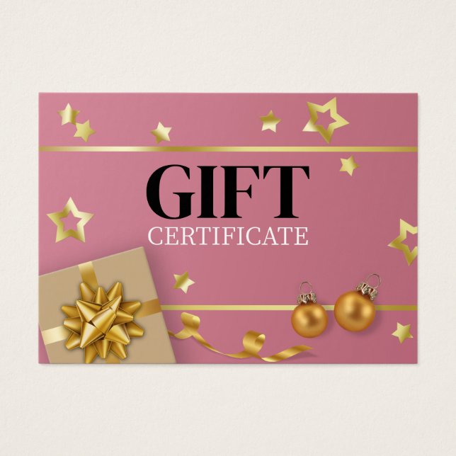 Pink Gold Weihnachtsball Stars Ribbon Geschenkkart (Vorderseite)