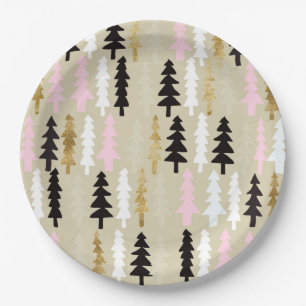 Pink & Gold Weihnachtsbaum Patten Papier Teller