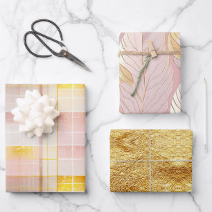 Pink Gold Weihnachtsmuster #2#8#32 ID1009 Geschenkpapier Set