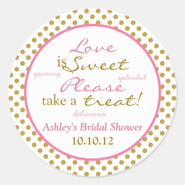 Pink Gold White Polka Dot Candy Buffet Stickers (Vorderseite)