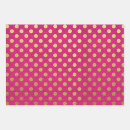 PINK GOLD WHITE POLKA DOTS & DIAMOND PATTERN GESCHENKPAPIER SET