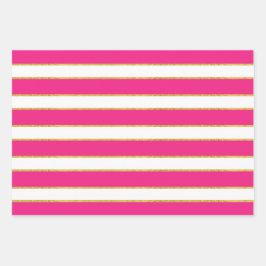 PINK GOLD WHITE STRIPES & DIAMOND PATTERN GESCHENKPAPIER SET