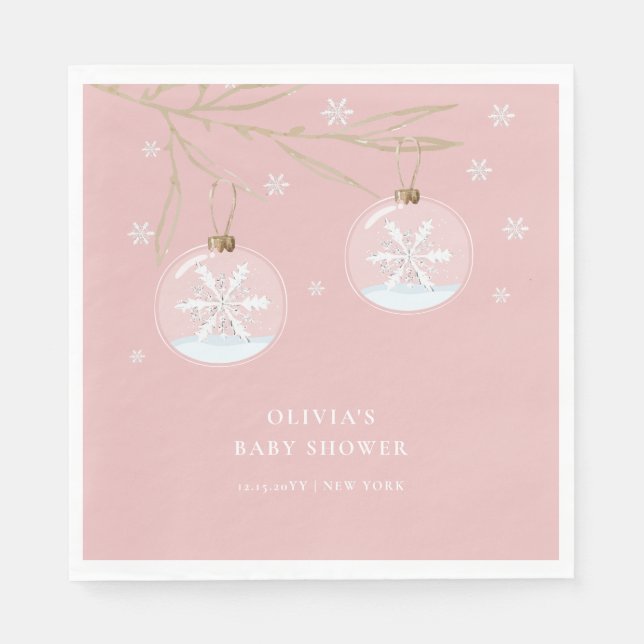 Pink Gold Winter Snowflake Babydusche Serviette (Vorderseite)