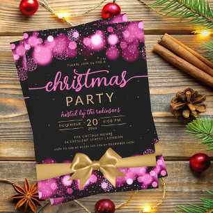 Pink Gold Winter Wonderland Familie Xmas Ribbon Einladung