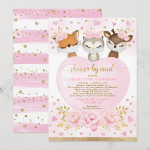 Pink Gold Woodland Sweetheart Babydusche per Post Einladung