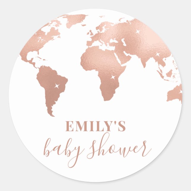 Pink Gold World Map Reiseabenteuerdusche Baby Runder Aufkleber (Vorderseite)