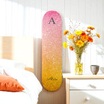 Pink Gold Yellow Ombre Glitter  Skateboard<br><div class="desc">Pink Gold Yellow Glitter Skateboard with name and monogram. Use personalize this template option to change the text | Use customize further option to change the text style and size. If you don’t need text,  delete it.</div>