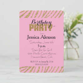 Pink Gold Zebra Print Imitats Glitzer Geburtstag Einladung