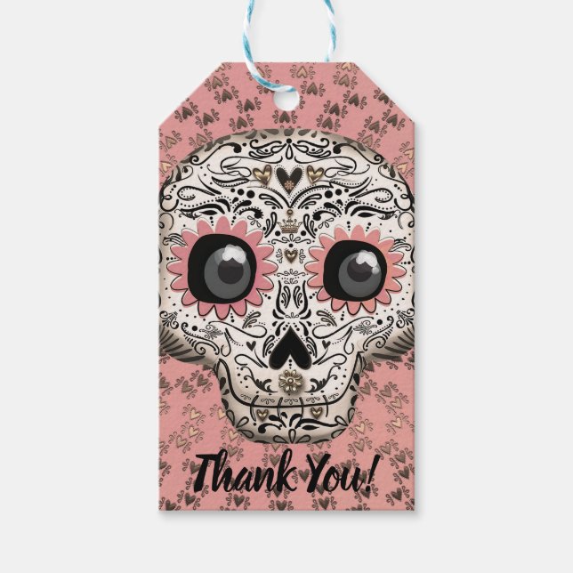 Pink & Gold Zucker Skull Whimsisches Niedliches Pa Geschenkanhänger (Vorderseite)