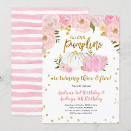 Pink Gold Zwei kleine Pumpkins Geburtstag Einladun Einladung