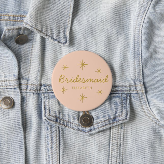 Pink Golden Calligraphy Stars Bridesmaid-Geschenk Button (Beispiel)
