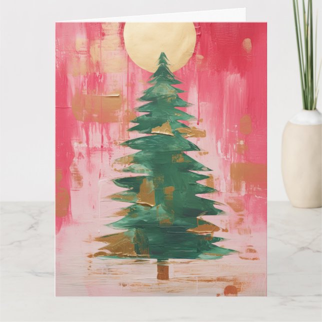 Pink Golden Christmas Tree Karte (Vorderseite)