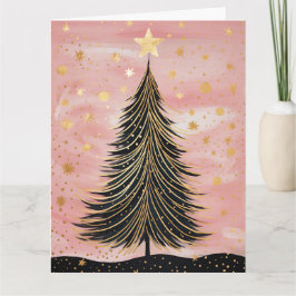 Pink Golden Christmas Tree Karte