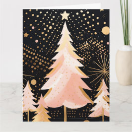 Pink Golden Christmas Tree Karte