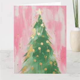 Pink Golden Christmas Tree Karte