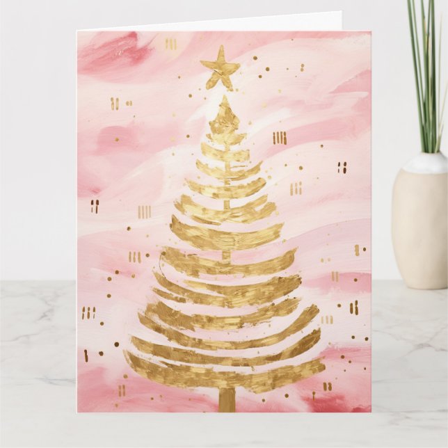 Pink Golden Christmas Tree Karte (Vorderseite)
