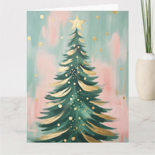 Pink Golden Christmas Tree Karte