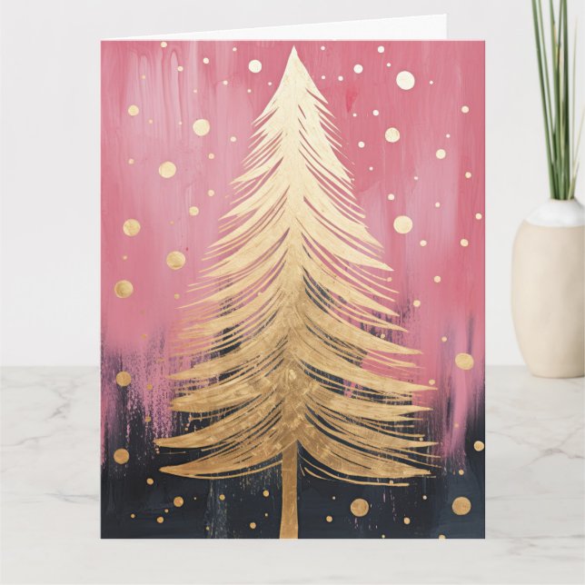 Pink Golden Christmas Tree Karte (Vorderseite)