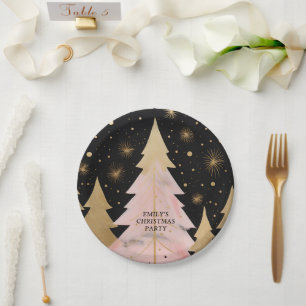 Pink Golden Christmas Tree Pappteller