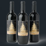 Pink Golden Christmas Tree Weinetikett<br><div class="desc">Rosa Goldenes Weihnachtsbaum Weinetikett</div>