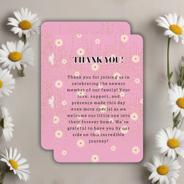 Pink Golden Daisy Glitzer Glow Baby Dusche Dankeskarte (Von Creator hochgeladen)