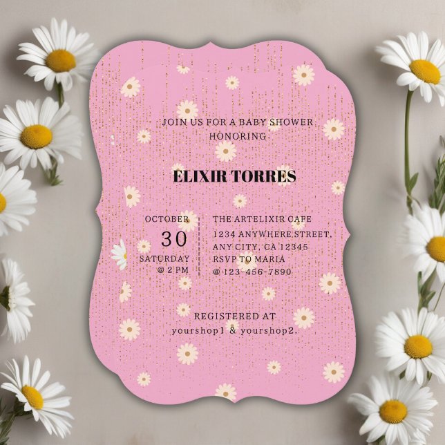 Pink Golden Daisy Glitzer Glow Baby Dusche Einladung (Von Creator hochgeladen)